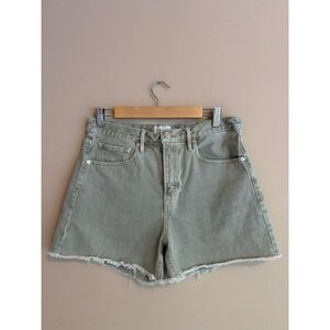 FRAME Le Super High Short Sage Green Denim Cut Off Shorts Size 28 Raw Hem
